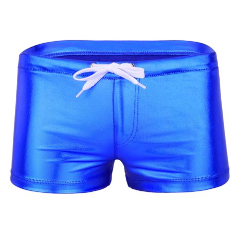 Men Shiny Metallic Boxer Briefs Booty Shorts Low Rise Trunks Lounge