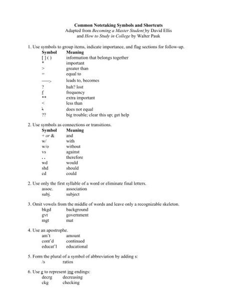 Common note-taking symbols and shortcuts - Cayuga Community ...