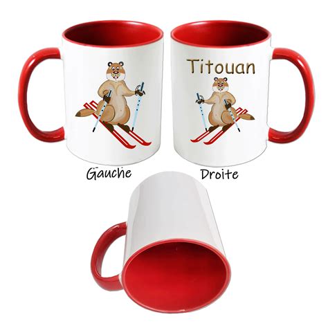 Mug Marmotte au ski à personnaliser texticadeaux