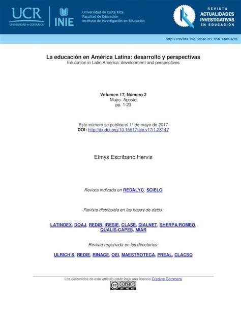 Pdf La Educaci N En Am Rica Latina Desarrollo Y Perspectivas La