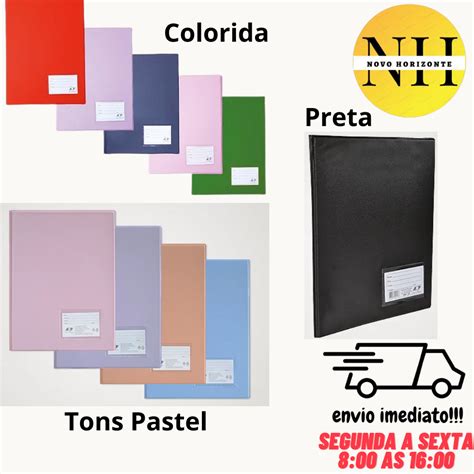 Pasta Catálogo 10 20 50 100 Envelopes Ofício Refil visor Preta e