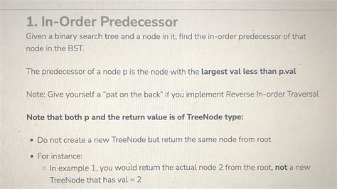 Solved 1 In Order Predecessor Given A Binary Search Tree