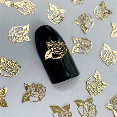 Gold Metal Hollow Flower Nail Art Charm Roses Nail Decals Etsy