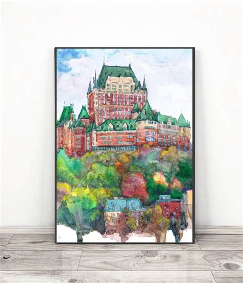 Quebec City Skyline Canada Art Print Watercolor Painting Chateau ...