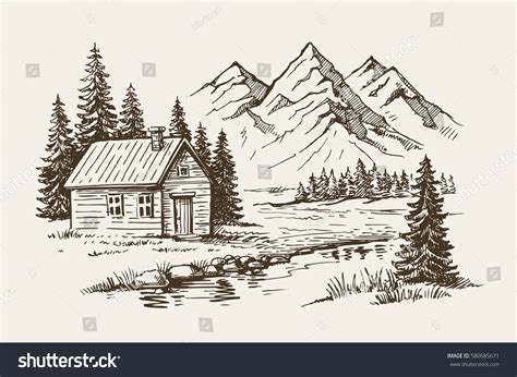 Hand drawn vector illustration of mountain landscape Landscape Pencil ...