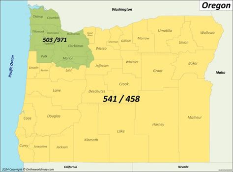 Oregon Area Codes Map - List of Area Codes in Oregon - Ontheworldmap.com