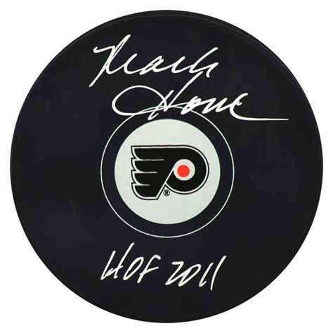 Mark Howe Signed Flyers Logo Hockey Puck Inscribed Hof Schwartz