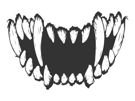 Teeth In A Grin Fang Vector Illustration Isolated On White Monochrome Black And White Print