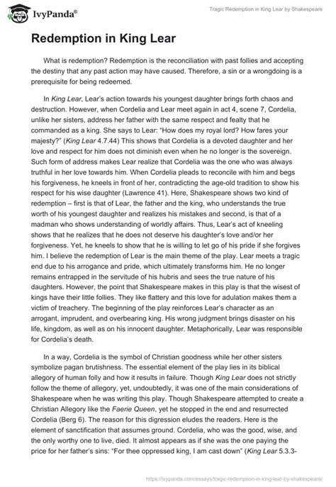 Tragic Redemption In King Lear By Shakespeare 2841 Words Essay