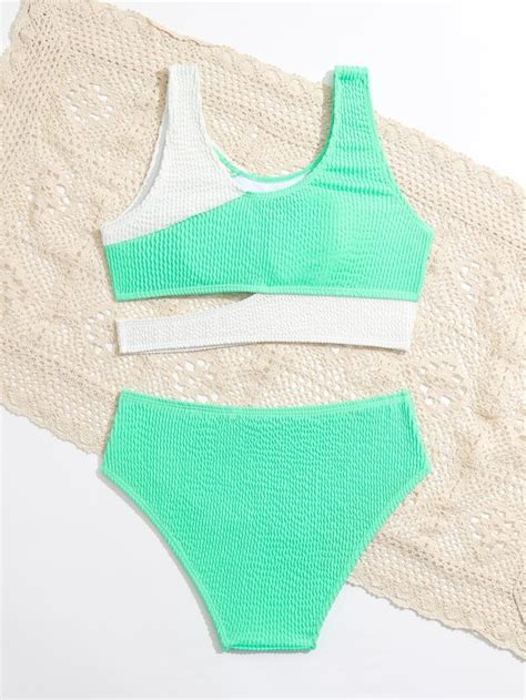 Girls Colorblock Cut Out Bikini Swimsuit Shein Usa