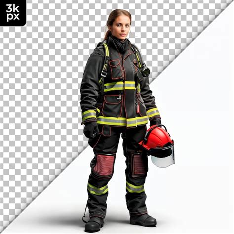 Premium PSD | A female firefighter wearing a firefighter uniform and a ...