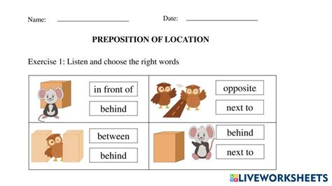 Preposition Of Locations Live Worksheets