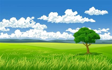 Hermoso Paisaje En Campo Verde Con Rbol Premium Vector Freepik