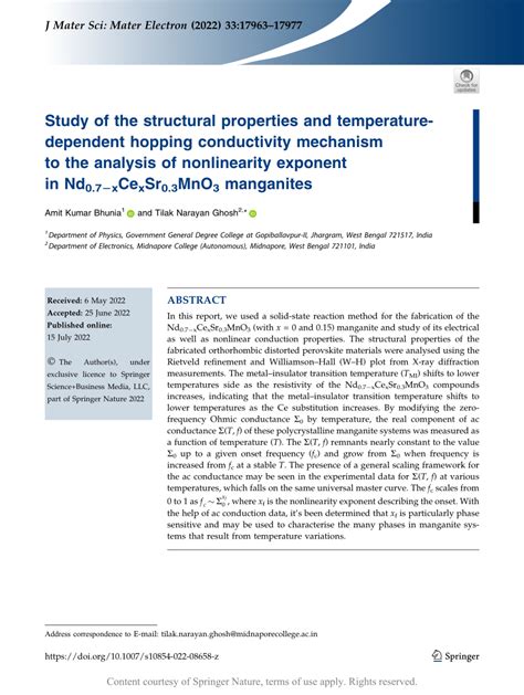 Study Of The Structural Properties And Temperature Dependent Hopping