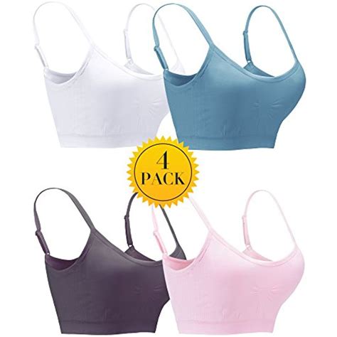 Women Seamless Bras 4 Pack Wirefree Padded Pullover Bra Stretchy Bralette Scoopneckbluegrey