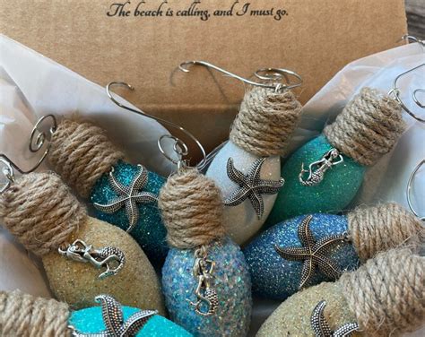 Ornament Set Beach Christmas Tree Ornaments Sparkle Bulb Coastal