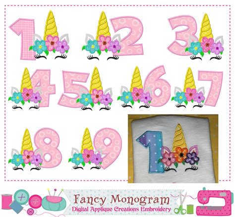 Unicorn Numbers Embroidery Unicorn Appliuqe Unicorn Etsy