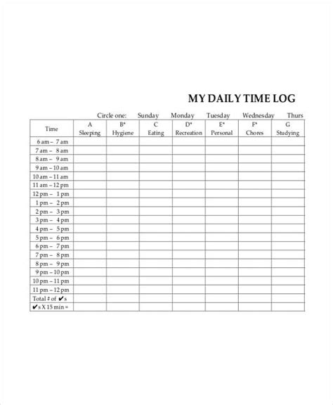 Daily Time Log Sheet Template