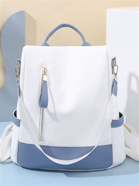 Multicolor Fashionable Collar Pu Leather Colorblock Classic Backpack