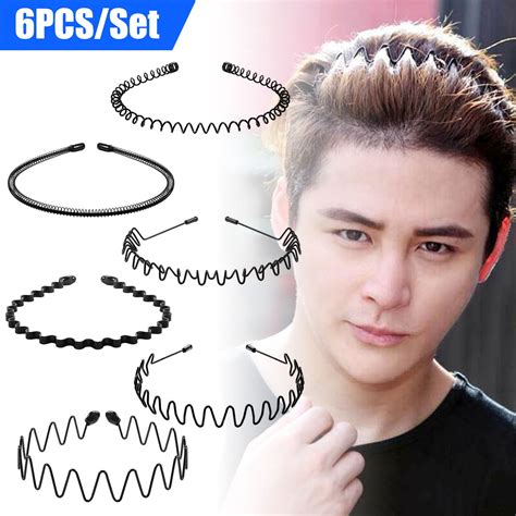 6Pcs Metal Hair Bands for Men Women, TSV Unisex Black Wavy Spring ...