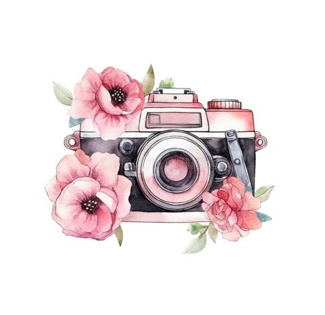 Watercolor Camera Pink Flowers Stock Illustrations 234 Watercolor