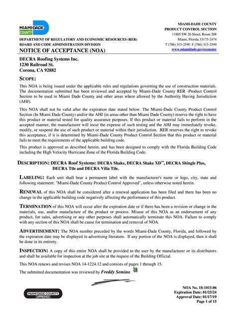 Fillable Online Notice Of Acceptance Noa Miami Dade County Fax