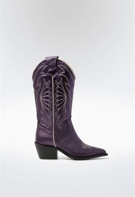 Bota De Piel Cowboy De Mujer Morado Glo Arizona