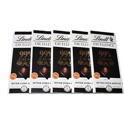Buy Lindt Excellence 99% Cocoa Dark Chocolate 50g Pack of 5 Online ...