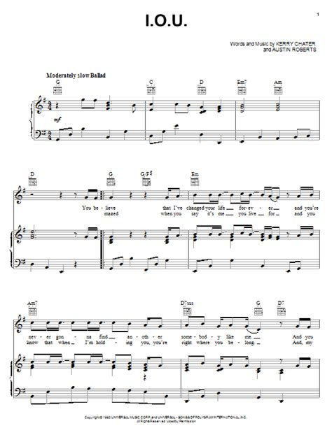 I O U By Lee Greenwood Sheet Music For Piano Vocal Guitar Chords