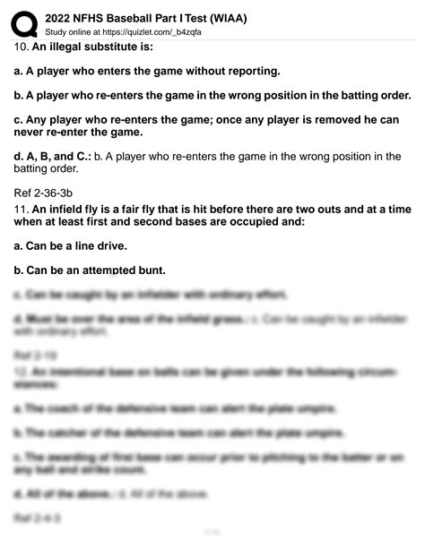 Solution Nfhs Baseball Part I Test Wiaa All Questions And Answers