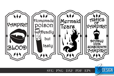 Halloween Label SVG Bundle | Potion Labels | Vintage Bottle Labels | H By Fly Design | TheHungryJPEG