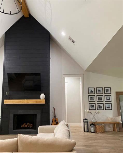 Black Shiplap Cathedral Ceiling Fireplace Soul Lane