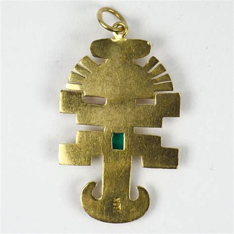 Inca God Icon 18K Yellow Gold Emerald Charm Pendant For Sale at 1stDibs ...