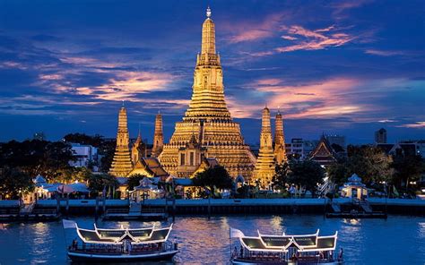 HD wallpaper: Thailand, temple, architecture, river, night, old ...