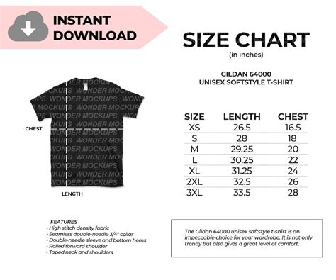 Gildan 64000 Unisex Softstyle T Shirt Size Chart For Printify Etsy