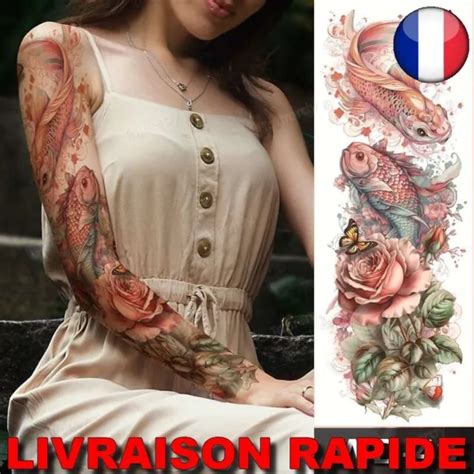 Autocollant Faux Tatouage Temporaire Etanche Homme Femme Bras Poissons