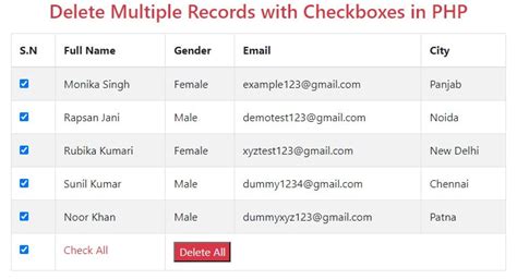 Delete Multiple Records With Checkboxes In Php Mysql