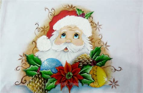 Coisas Da Nil Pintura Em Tecido Papai Noel Pinhas E Bolas De Natal