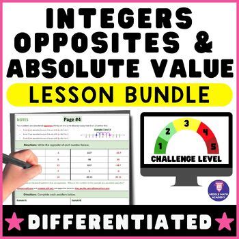 Integers Opposites Absolute Value Differentiated Lessons Assessments