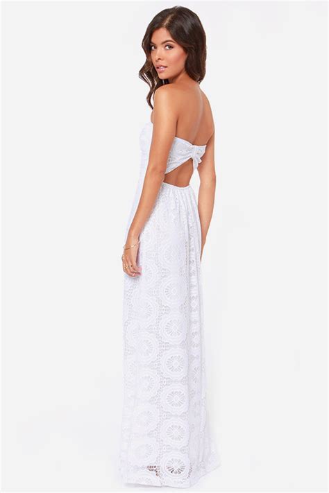 Lovely Strapless Dress White Dress Lace Dress Maxi Dress 4300 Lulus