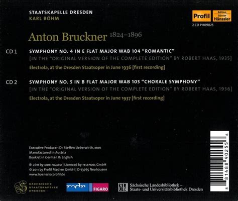 Staatskapelle Of Dresden Karl Böhm Bruckner Symphonies No 4 No 5