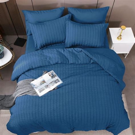 Hymokege Duvet Cover Queen Pieces Teal Seersucker Duvet Cover Set