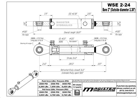 2 Bore X 24 Stroke Hydraulic Cylinder Welded Swivel Eye Double Acting