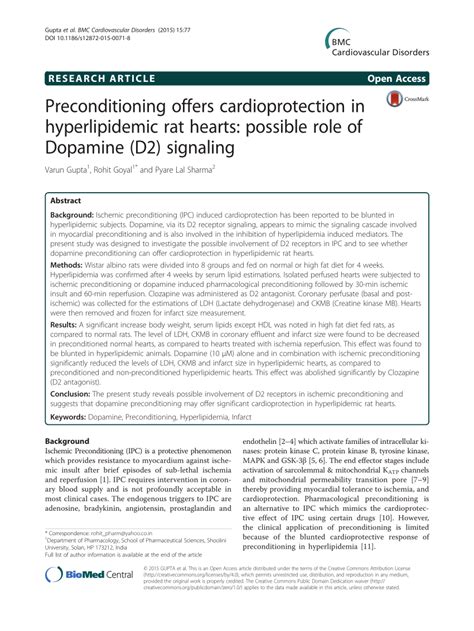 PDF Preconditioning Offers Cardioprotection In Hyperlipidemic Rat