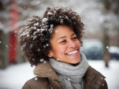 Premium Ai Image African American Woman Enjoys The Winter Snowy Day