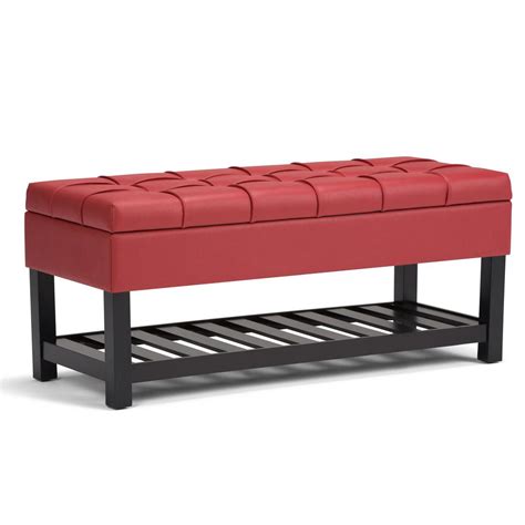 Simpli Home Saxon Crimson Red Pu Faux Leather Storage Ottoman Bench