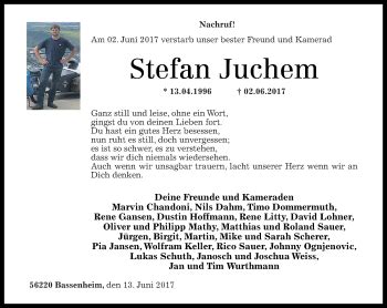 Traueranzeigen Von Stefan Juchem Rz Trauer De