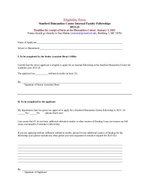 Fillable Online Shc Stanford Eligibility Form Internal Faculty 22 23