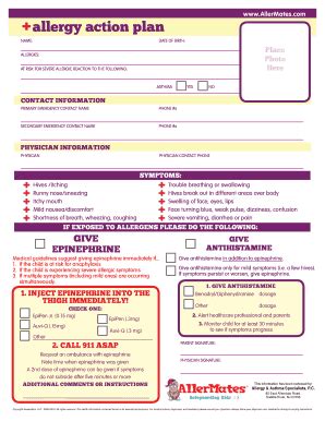 Fillable Online AllerMates Allergy Action Plan Fax Email Print