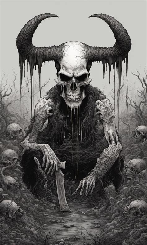 Skull, axes, demon, dark, dripping, horror, scary by Crookedcolors on ...